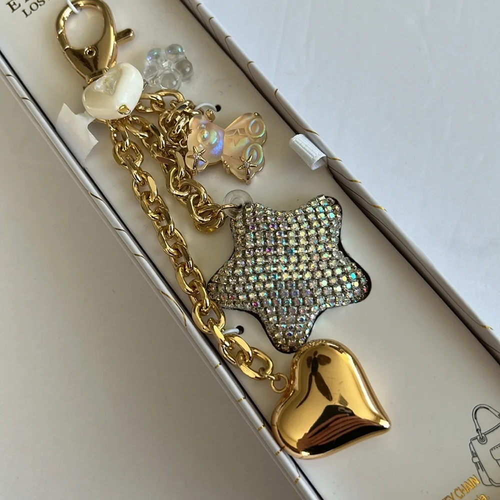 Bling Silver and Gold puffy Star and Heart Handbag charm/Keychain